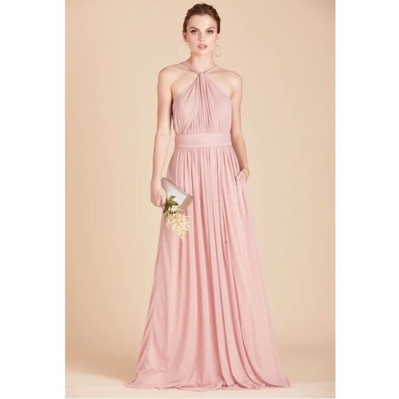 BIRDY Grey Kiko Bridesmaid Dress Maxi Gown W/ Pockets in Rose Quartz Medium NWT - Picture 4 of 15